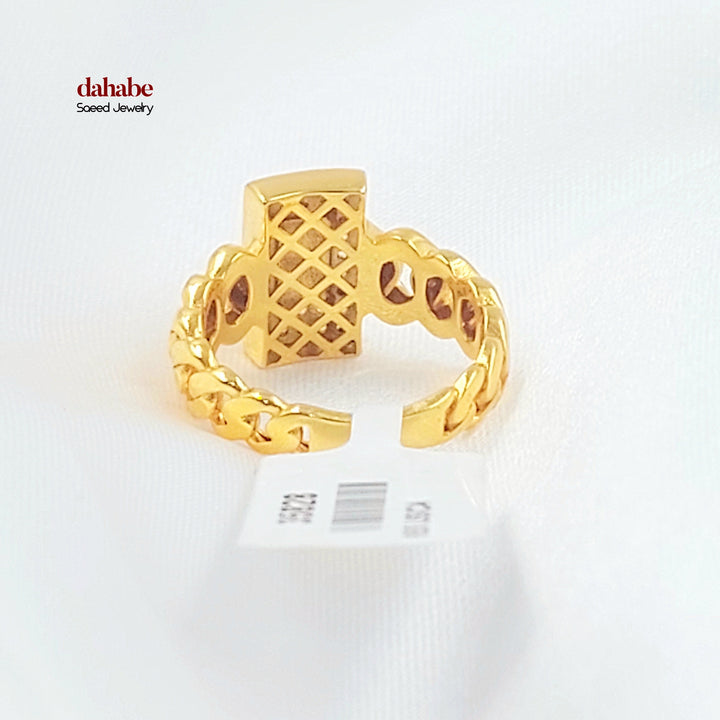 21K Gold Enameled Zircon Cuban Link Ring