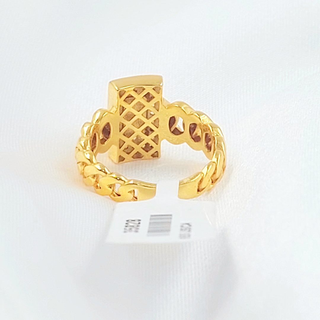 Enameled & Zircon Studded Cuban Links Ring Made of 21K Gold by Saeed Jewelry 