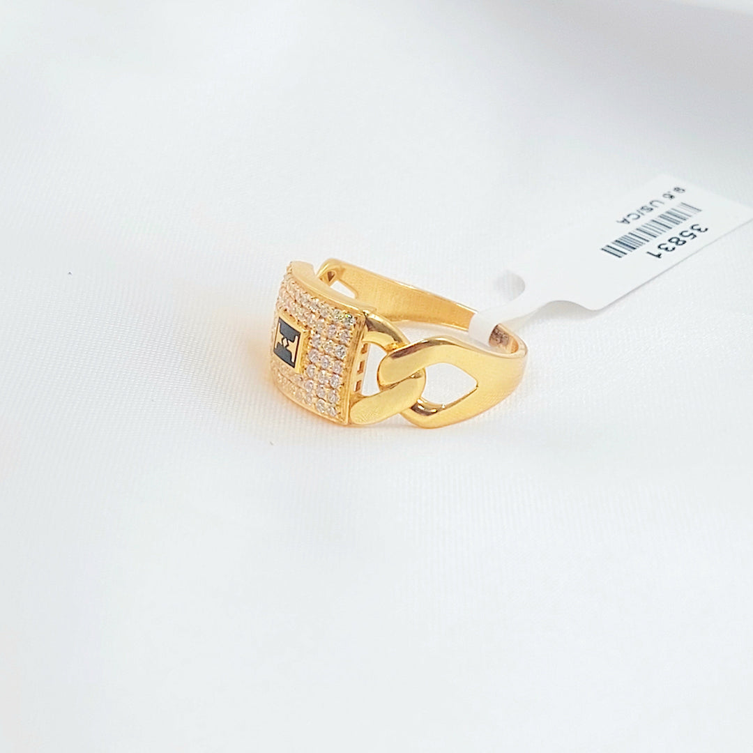 Enameled & Zircon Studded Cuban Links Ring Made of 21K Gold by Saeed Jewelry 