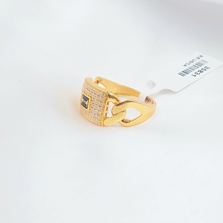 Enameled & Zircon Studded Cuban Links Ring Made of 21K Gold by Saeed Jewelry 