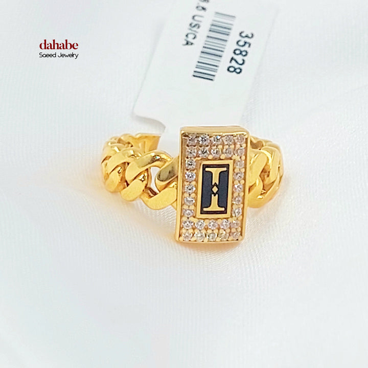 21K Gold Enameled Zircon Cuban Link Ring