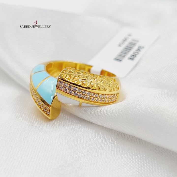 Enameled & Zircon Studded Deluxe Ring Made of 21K Gold by Saeed Jewelry 