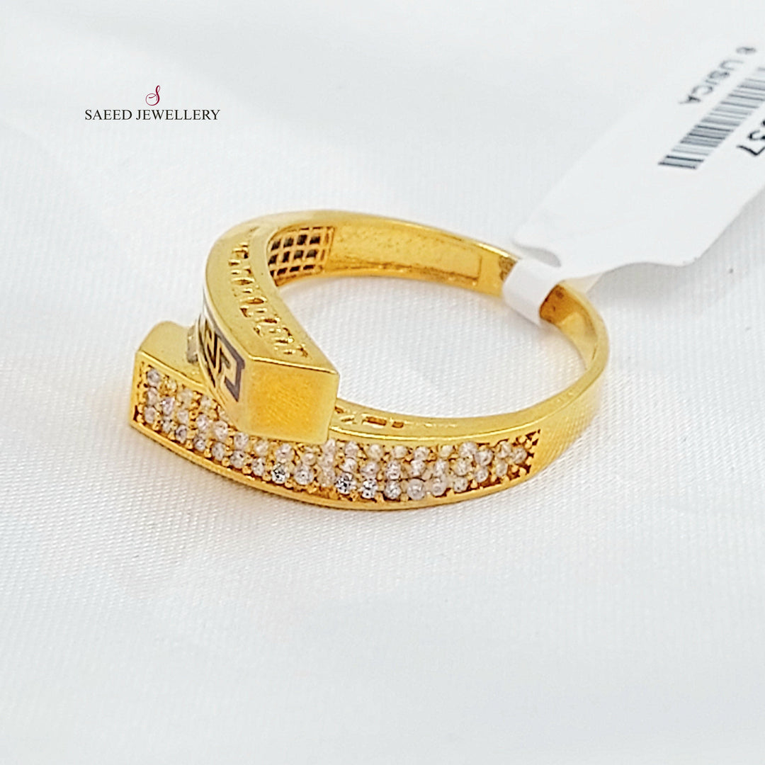 Enameled & Zircon Studded Pyramid Ring Made of 21K Gold by Saeed Jewelry 