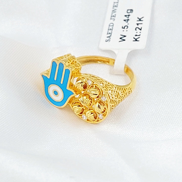 Enameled & Zircon Studded Hand Ring Made of 21K Gold by Saeed Jewelry 