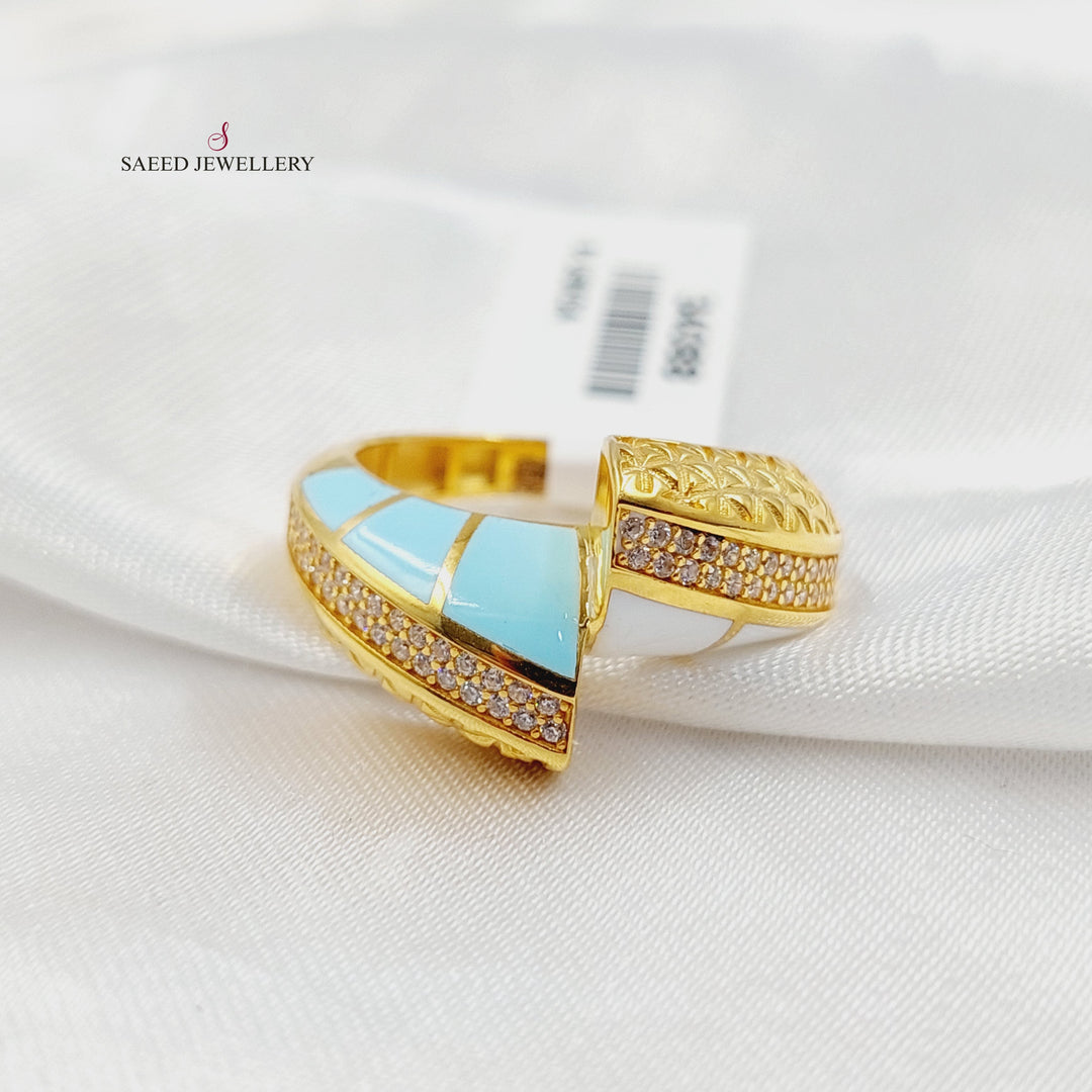 Enameled & Zircon Studded Deluxe Ring Made of 21K Gold by Saeed Jewelry 