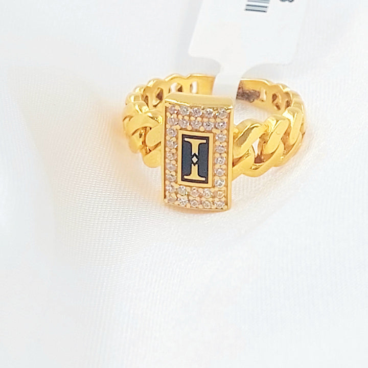 Enameled & Zircon Studded Cuban Links Ring Made of 21K Gold by Saeed Jewelry 