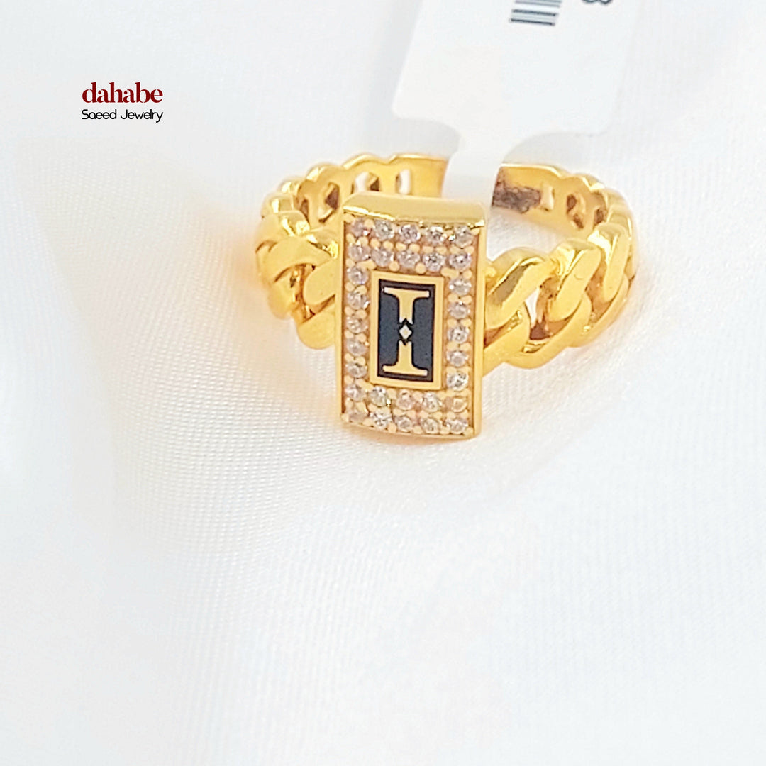 21K Gold Enameled Zircon Cuban Link Ring