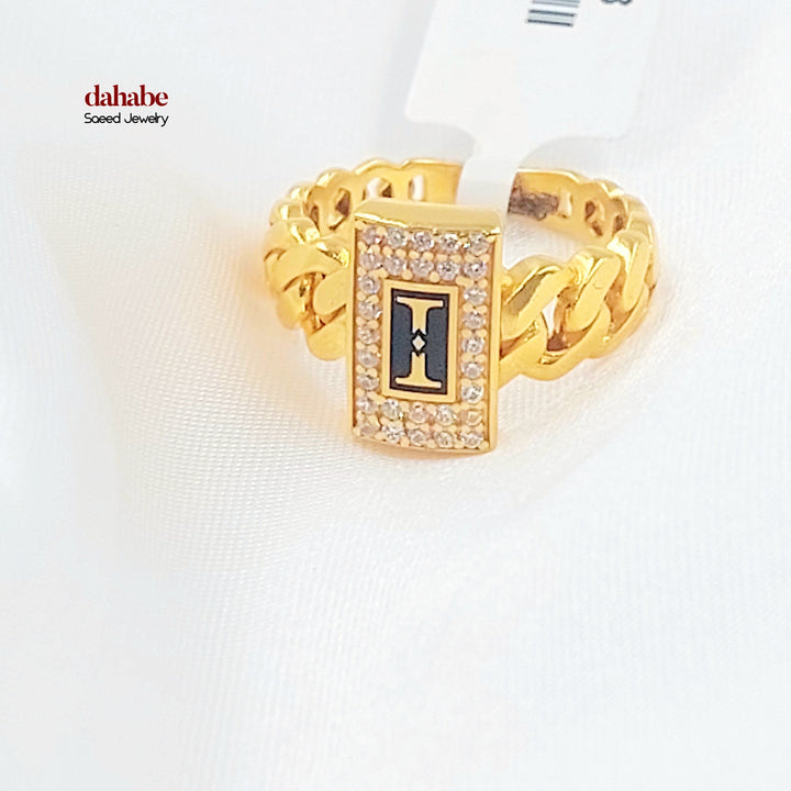 21K Gold Black Enameled Cuban Link Ring