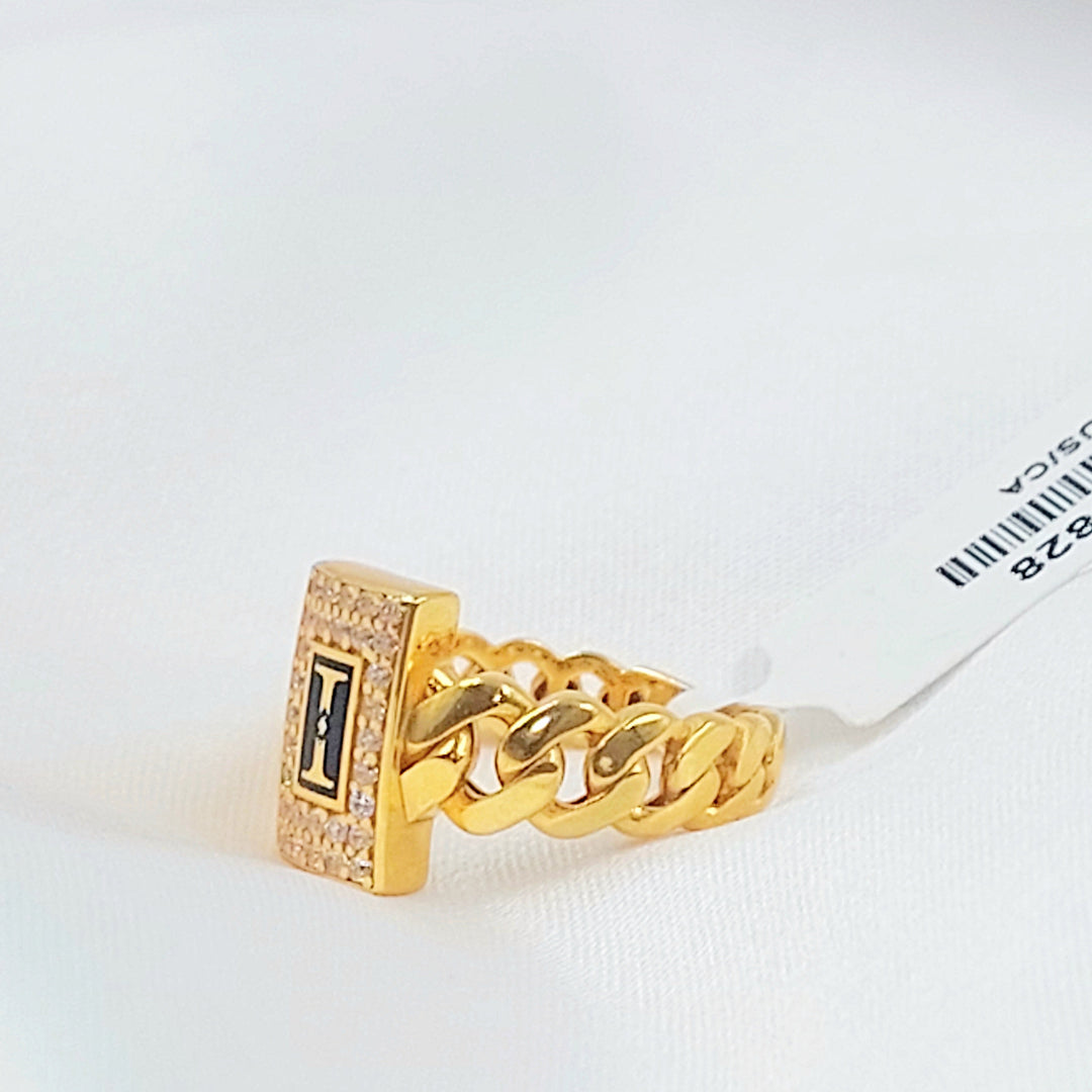 Enameled & Zircon Studded Cuban Links Ring Made of 21K Gold by Saeed Jewelry 
