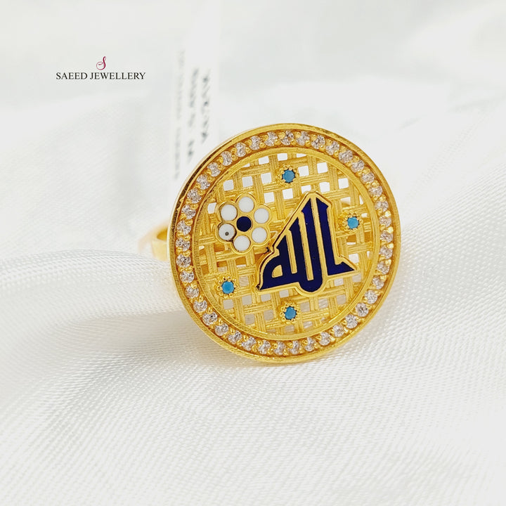 Enameled & Zircon Studded Islamic Ring Made of 21K Gold by Saeed Jewelry 