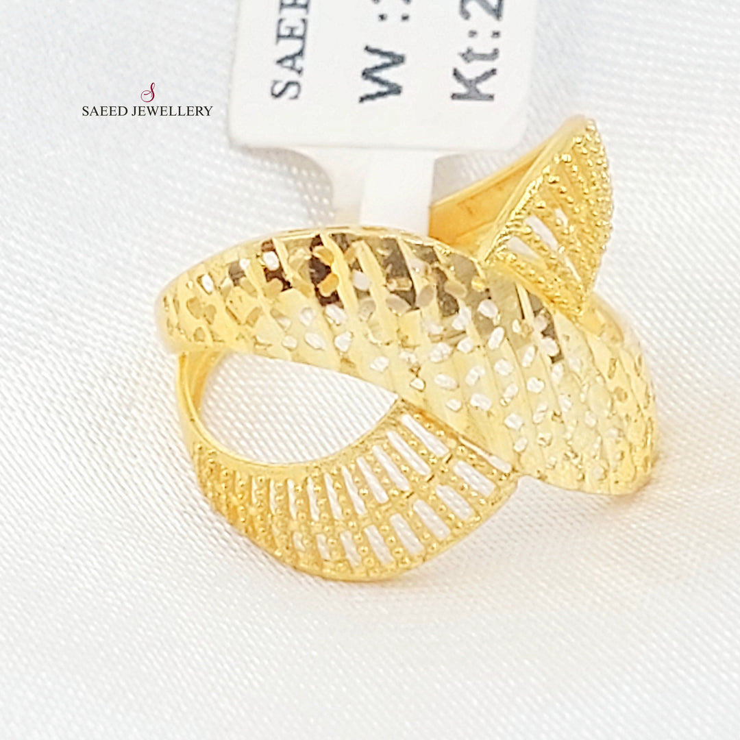 Engraved X Style Ring Made of 21K Gold by Saeed Jewelry 