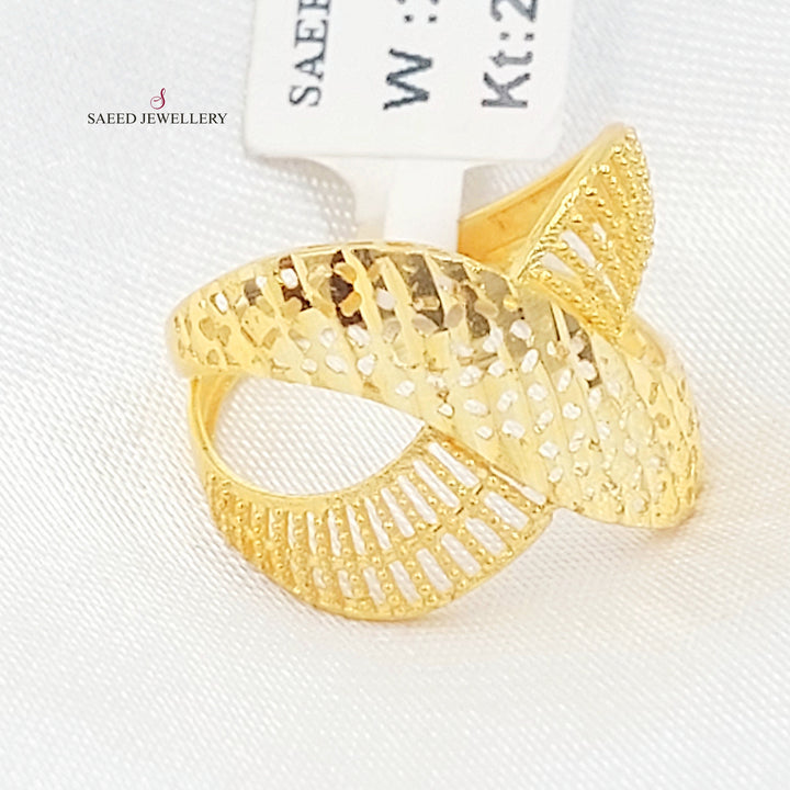 Engraved X Style Ring Made of 21K Gold by Saeed Jewelry 