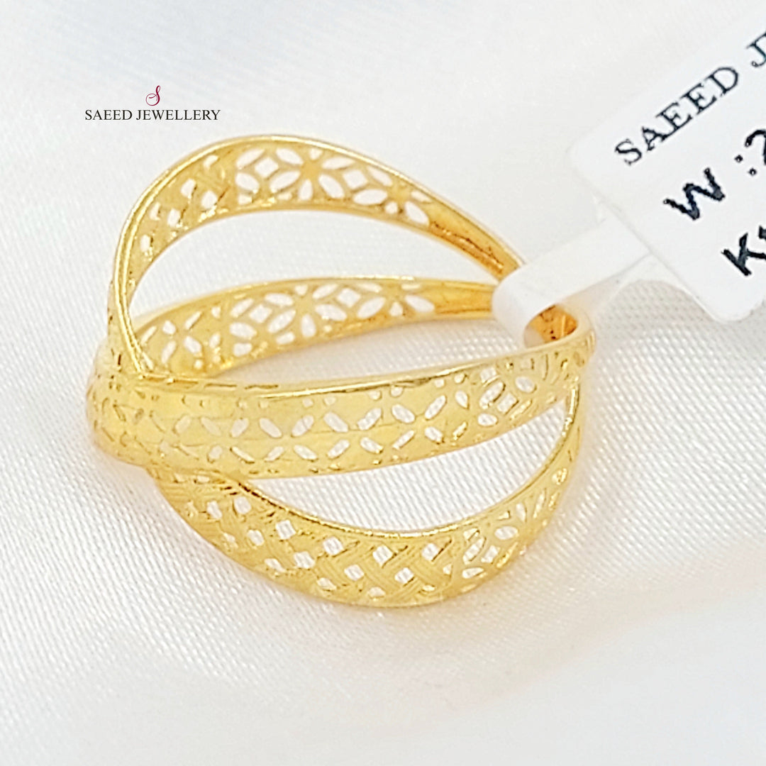 Engraved X Style Ring Made of 21K Gold by Saeed Jewelry 