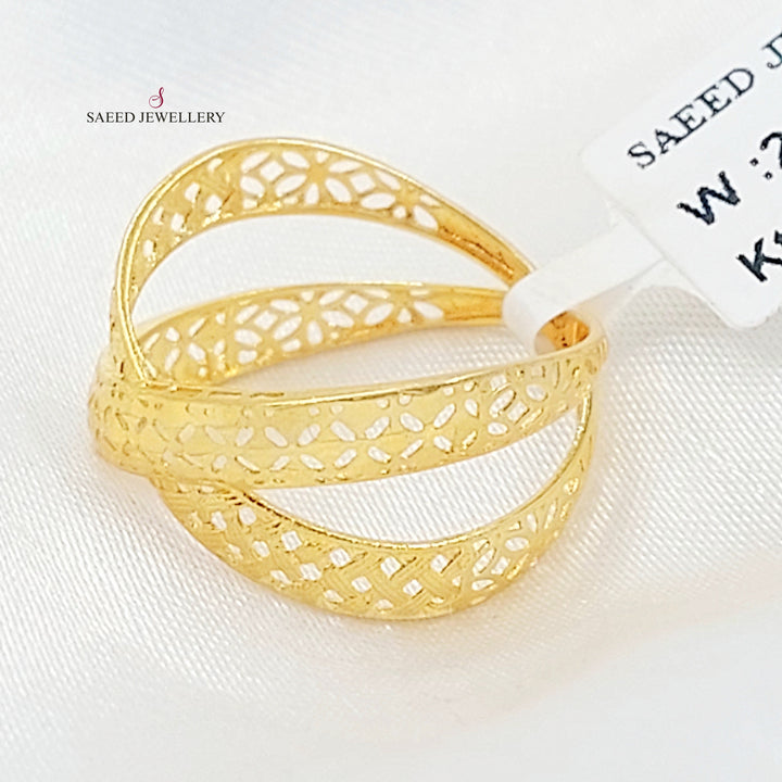 Engraved X Style Ring Made of 21K Gold by Saeed Jewelry 