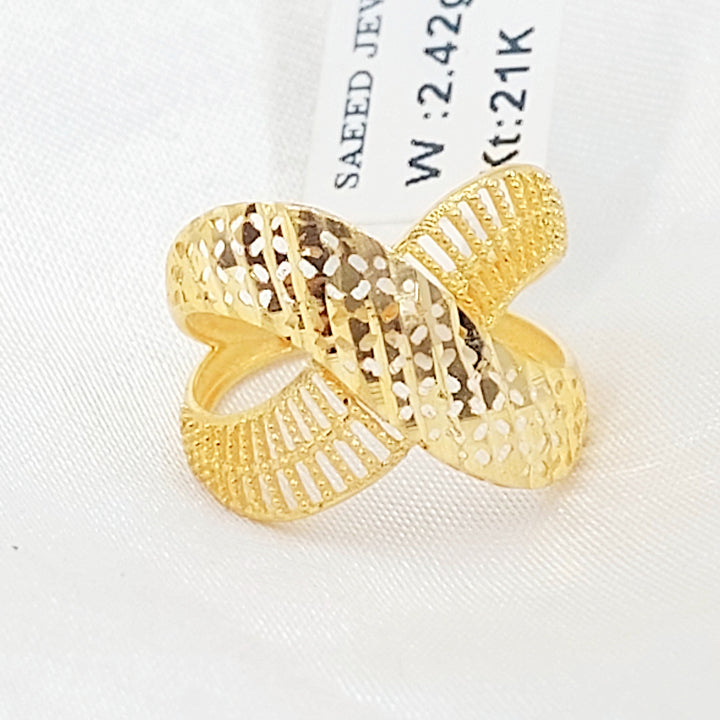 Engraved X Style Ring Made of 21K Gold by Saeed Jewelry 