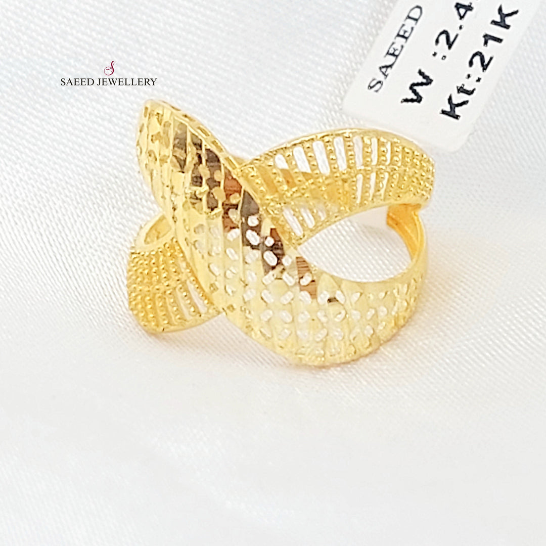 Engraved X Style Ring Made of 21K Gold by Saeed Jewelry 