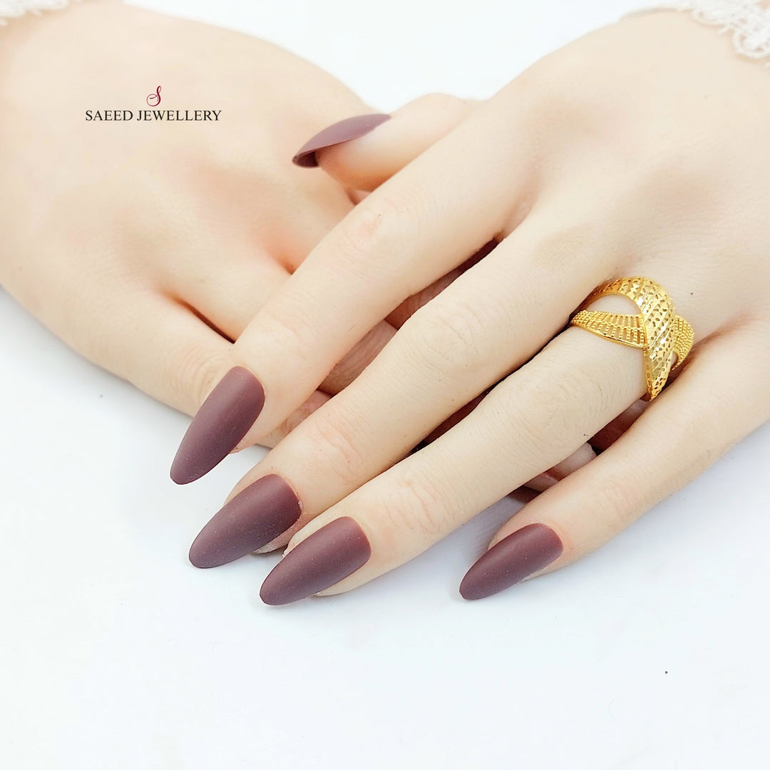 Engraved X Style Ring Made of 21K Gold by Saeed Jewelry 