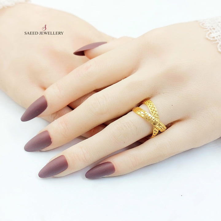 Engraved X Style Ring Made of 21K Gold by Saeed Jewelry 