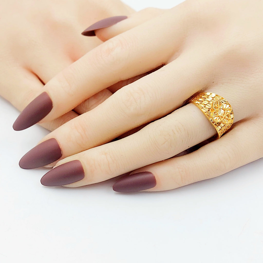 Engraved Rose Ring Made of 21K Gold by Saeed Jewelry 