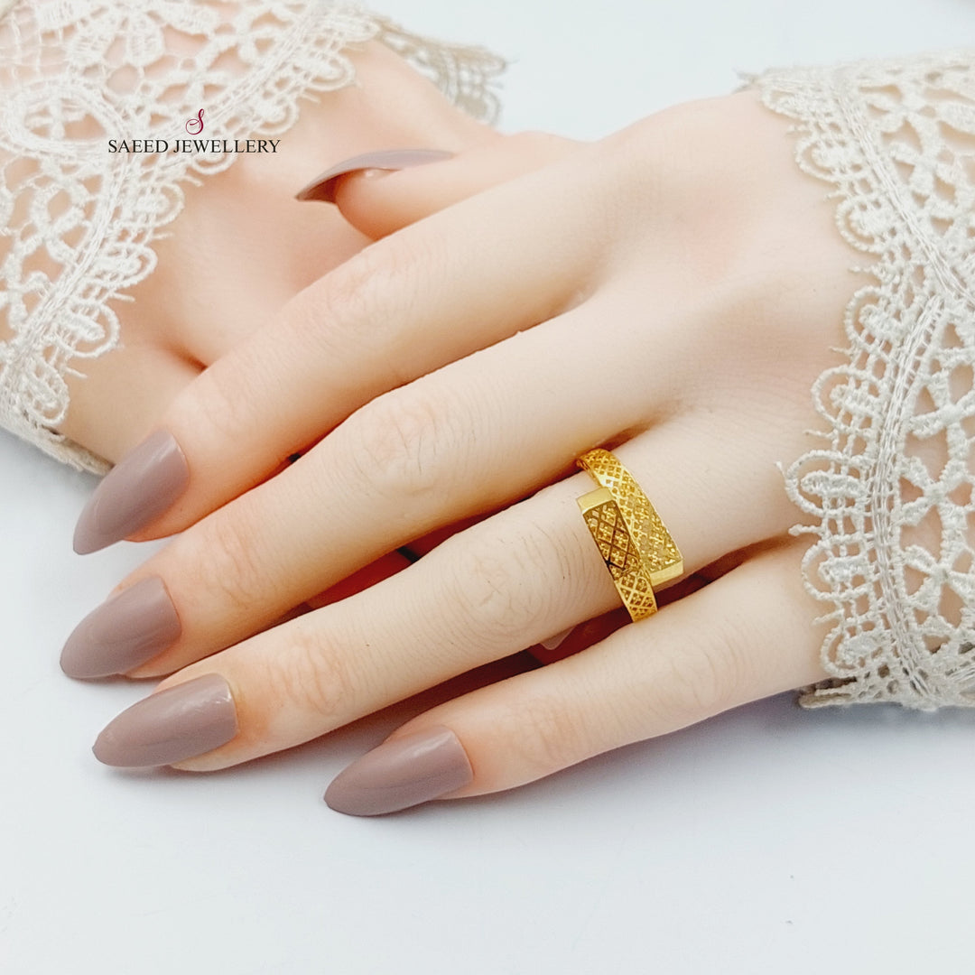 21K Gold Engraved Belt Ring by Saeed Jewelry - Image 5