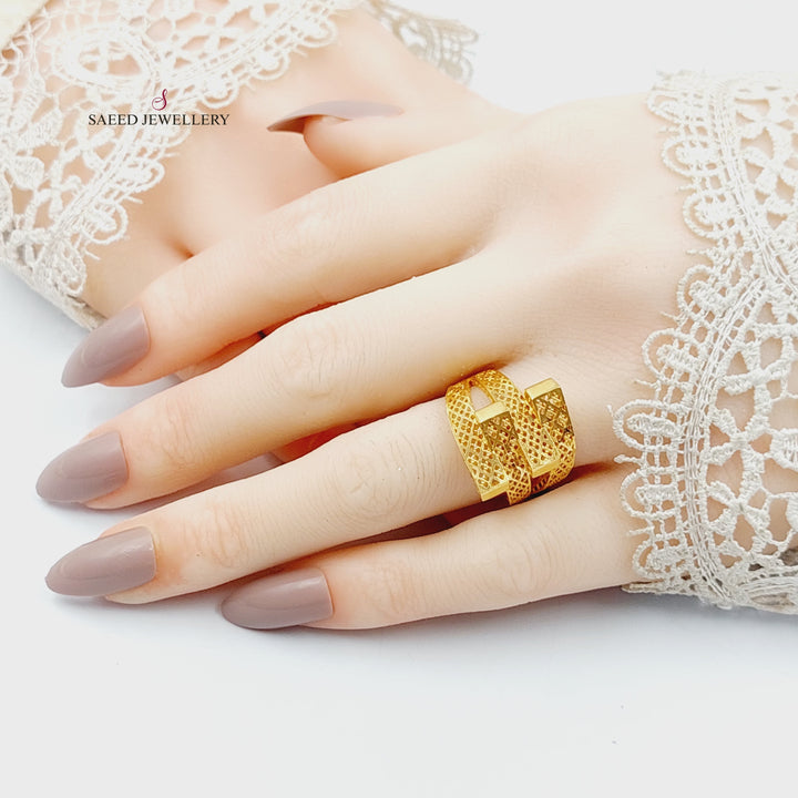 21K Gold Engraved Pyramid Ring by Saeed Jewelry - Image 4