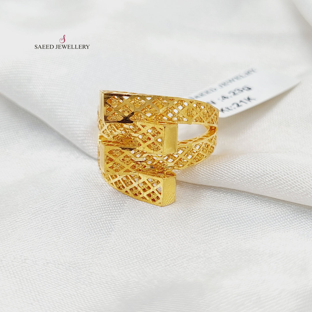 21K Gold Engraved Pyramid Ring by Saeed Jewelry - Image 1