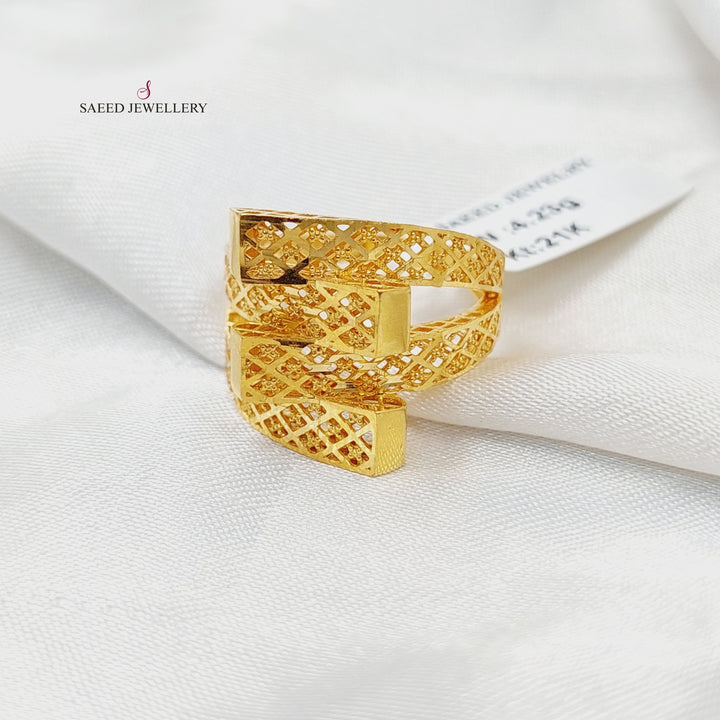 21K Gold Engraved Pyramid Ring by Saeed Jewelry - Image 1