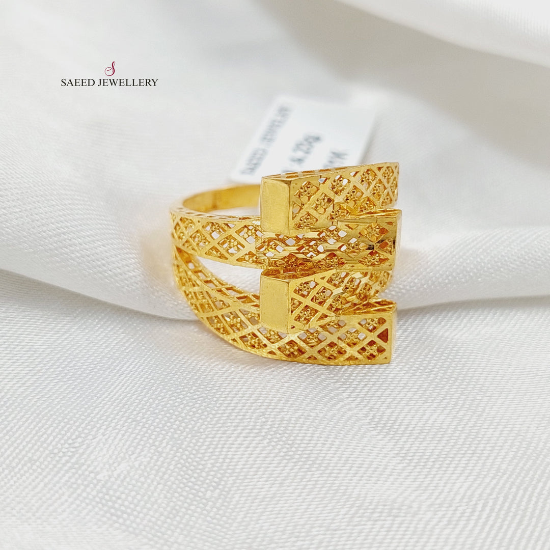 21K Gold Engraved Pyramid Ring by Saeed Jewelry - Image 3