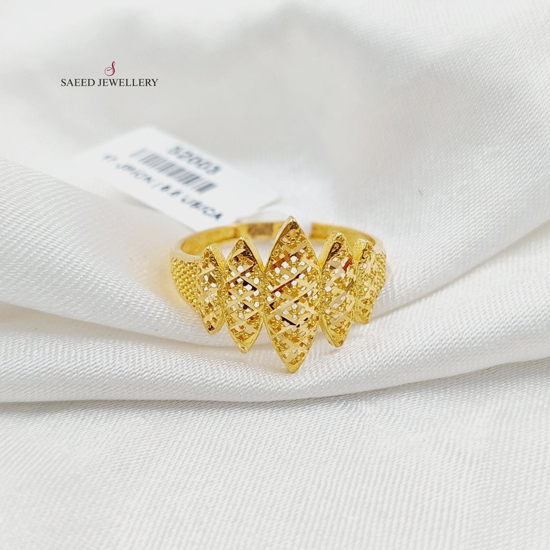 21K Gold Engraved Rhombus Ring by Saeed Jewelry - Image 5