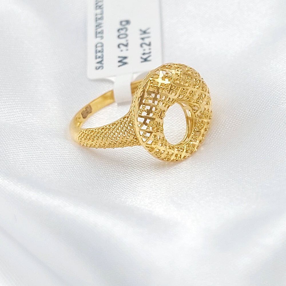 21K خاتم دائري نقش-مجوهرات الشيخ سعيد-Saeed Jewelry 