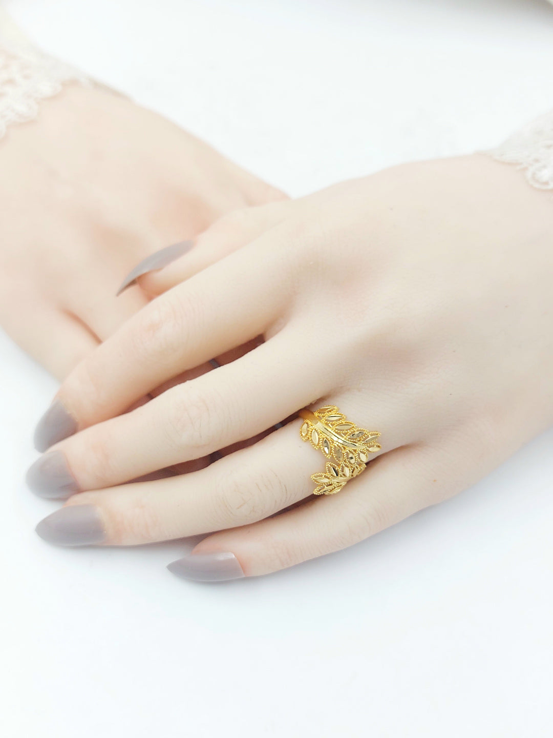 21K خاتم ورق الشجر-مجوهرات الشيخ سعيد-Saeed Jewelry 