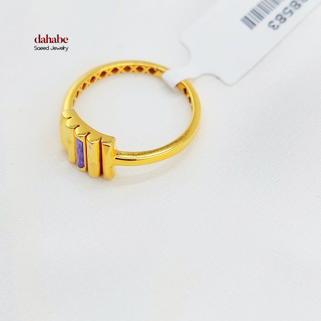 21K Gold Purple Accent Bar Ring