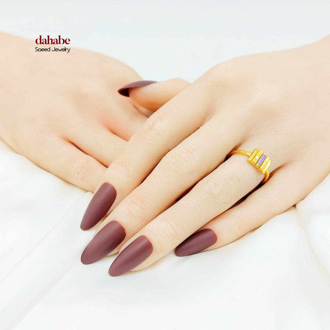 21K Gold Purple Accent Bar Ring
