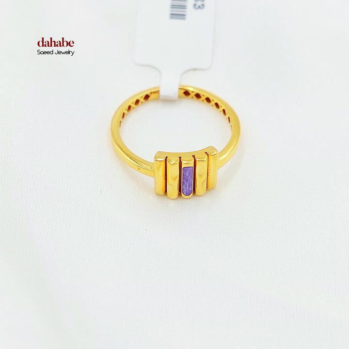 21K Gold Purple Accent Bar Ring