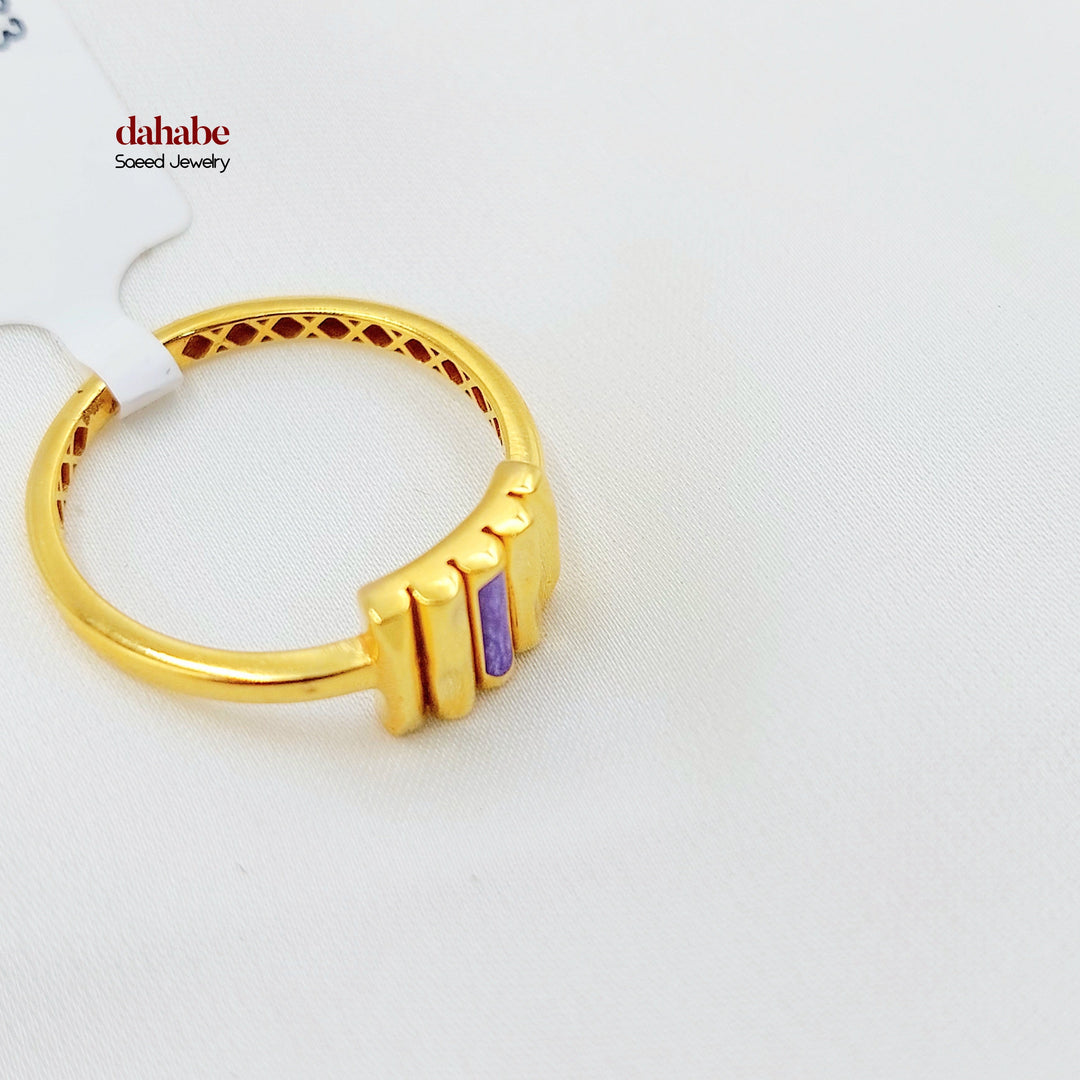 21K Gold Purple Accent Bar Ring