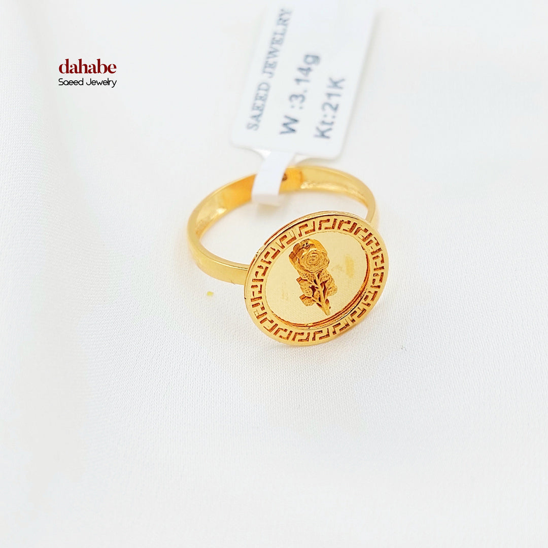 21K Gold Ottoman Coin-Inspired Ring with Red Accents