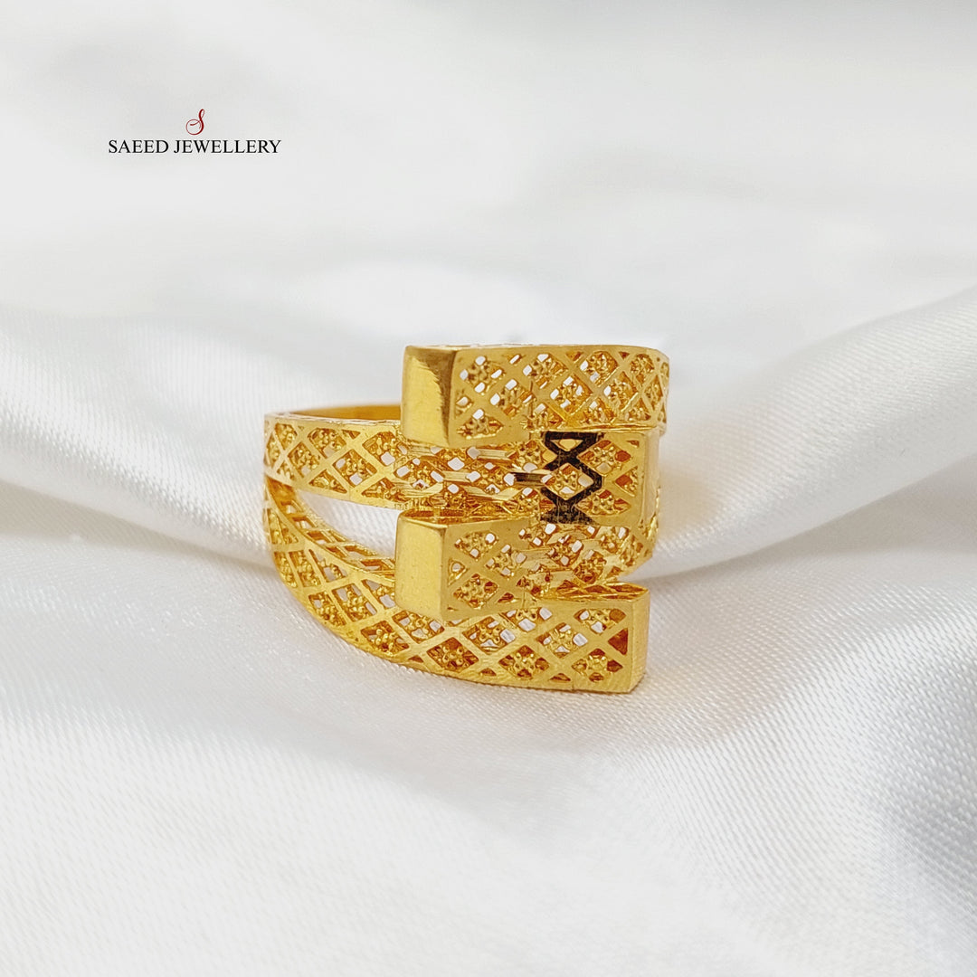 21K Gold Pyramid Engraved Ring by Saeed Jewelry - Image 2