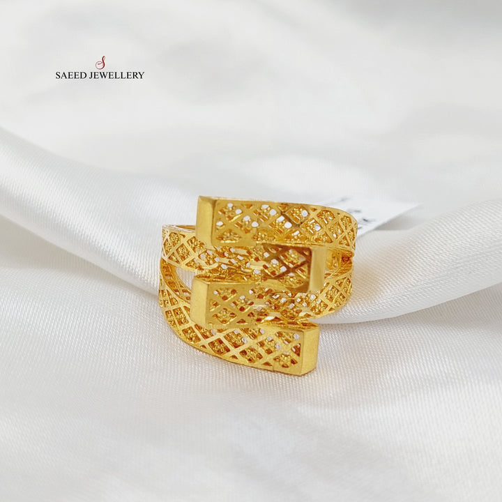 21K Gold Pyramid Engraved Ring by Saeed Jewelry - Image 1