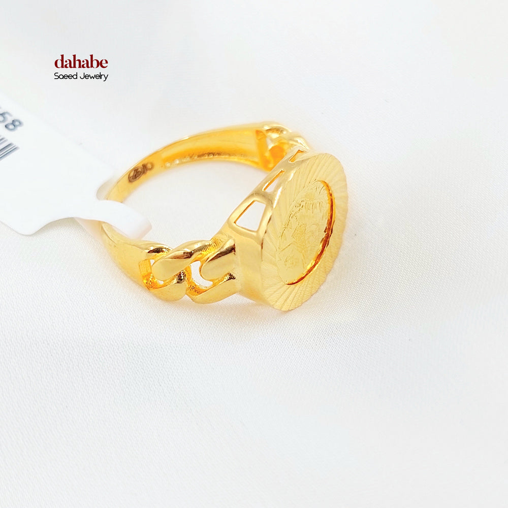 21K Gold Ottoman Coin-Inspired Ring with Red Accents