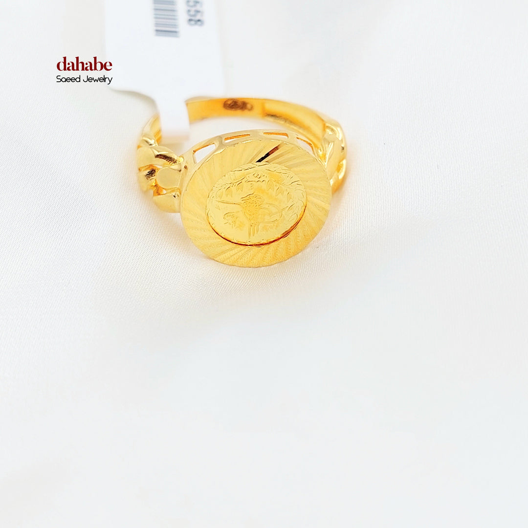 21K Gold Ottoman Coin-Inspired Ring with Red Accents