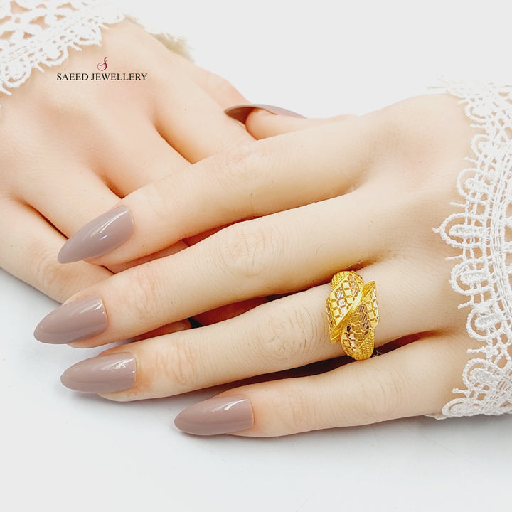 21K Gold Rose Engraved Ring by Saeed Jewelry - Image 5