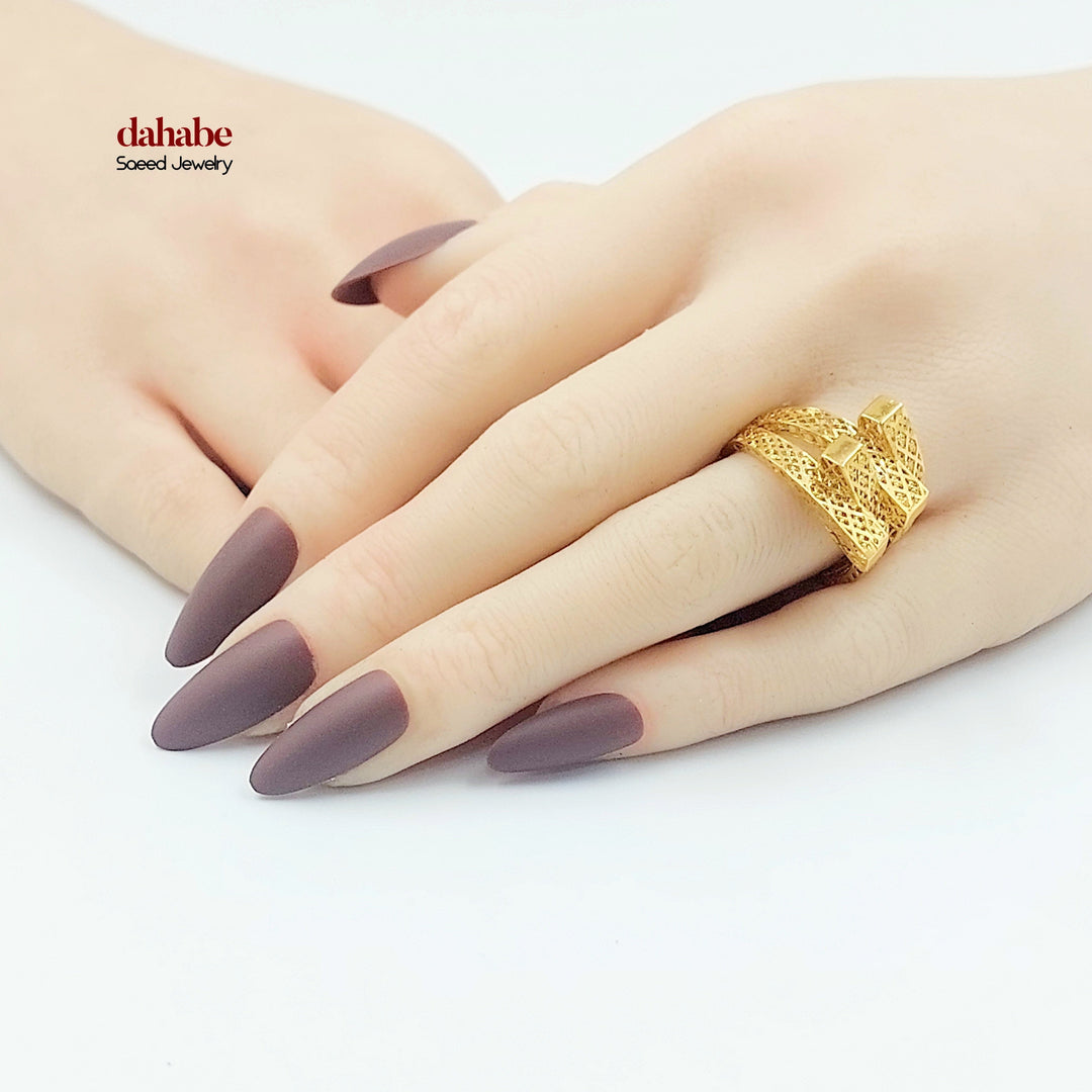 21K خاتم هرم نطاقين-مجوهرات الشيخ سعيد-Saeed Jewelry 