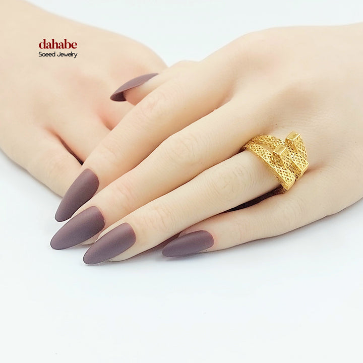 21K خاتم هرم نطاقين-مجوهرات الشيخ سعيد-Saeed Jewelry 