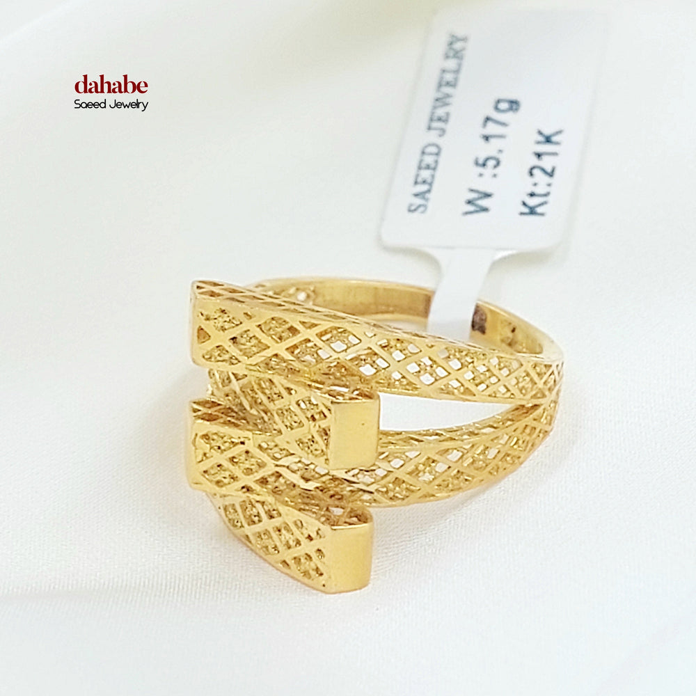 21K خاتم هرم نطاقين-مجوهرات الشيخ سعيد-Saeed Jewelry 