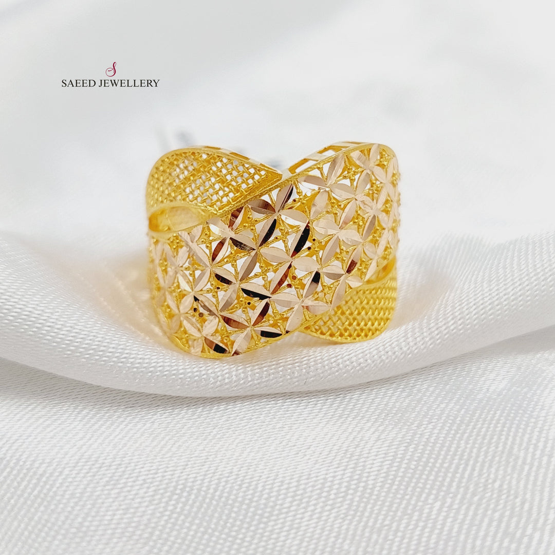 21K Gold X Style Engraved Ring by Saeed Jewelry - Image 3