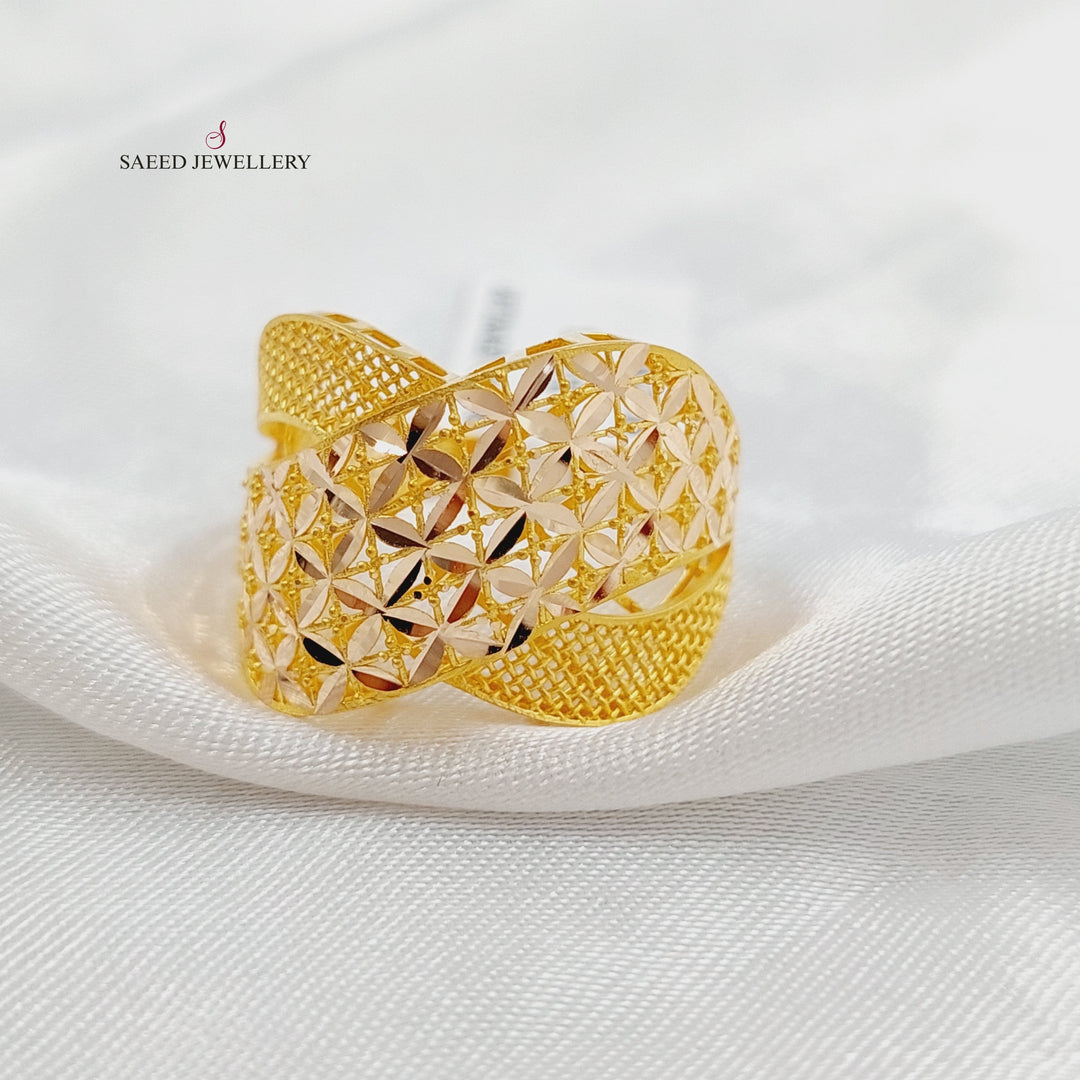 21K Gold X Style Engraved Ring by Saeed Jewelry - Image 5