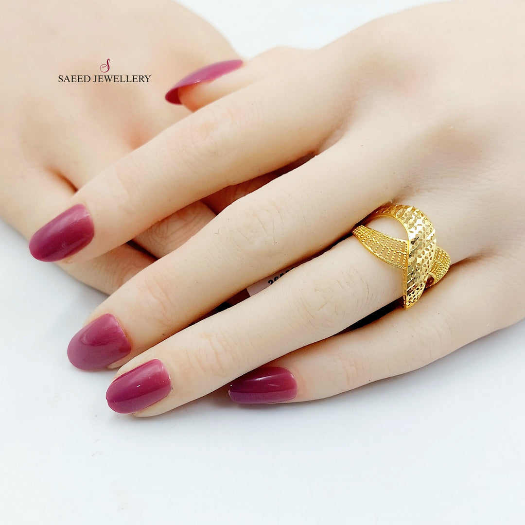X Style Ring Made of 21K Gold by Saeed Jewelry 