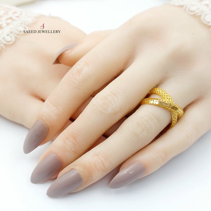 X Style Ring Made of 21K Gold by Saeed Jewelry 