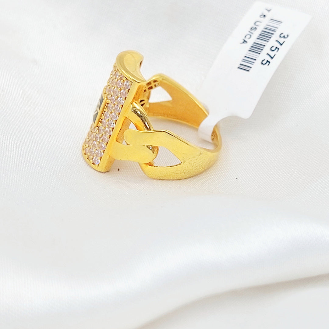 Zircon Studded Cuban Links Ring Made of 21K Gold by Saeed Jewelry 