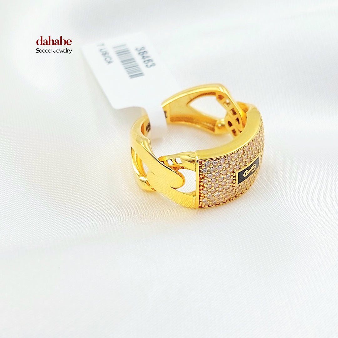 Zircon Studded Cuban Links Ring Made of 21K Gold by Saeed Jewelry 